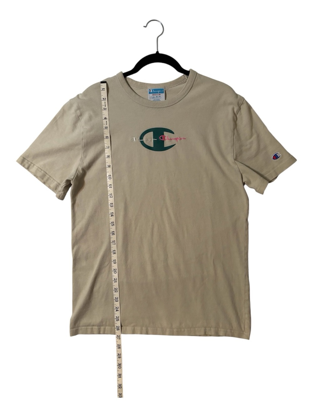 Champion Beige Short-Sleeve T-Shirt with Green Emblem - Picture 4 of 5